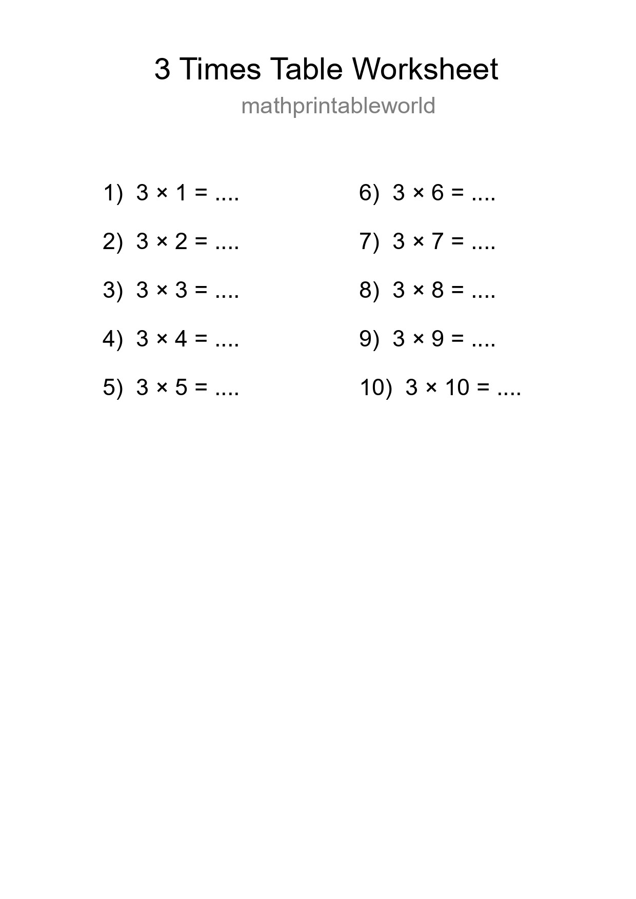 3 Times Table Worksheet For Grade 2 - Part 69