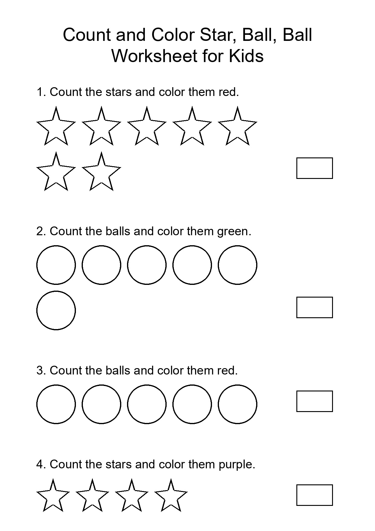 Count and Color Star, Ball, Ball Worksheet for Kids
