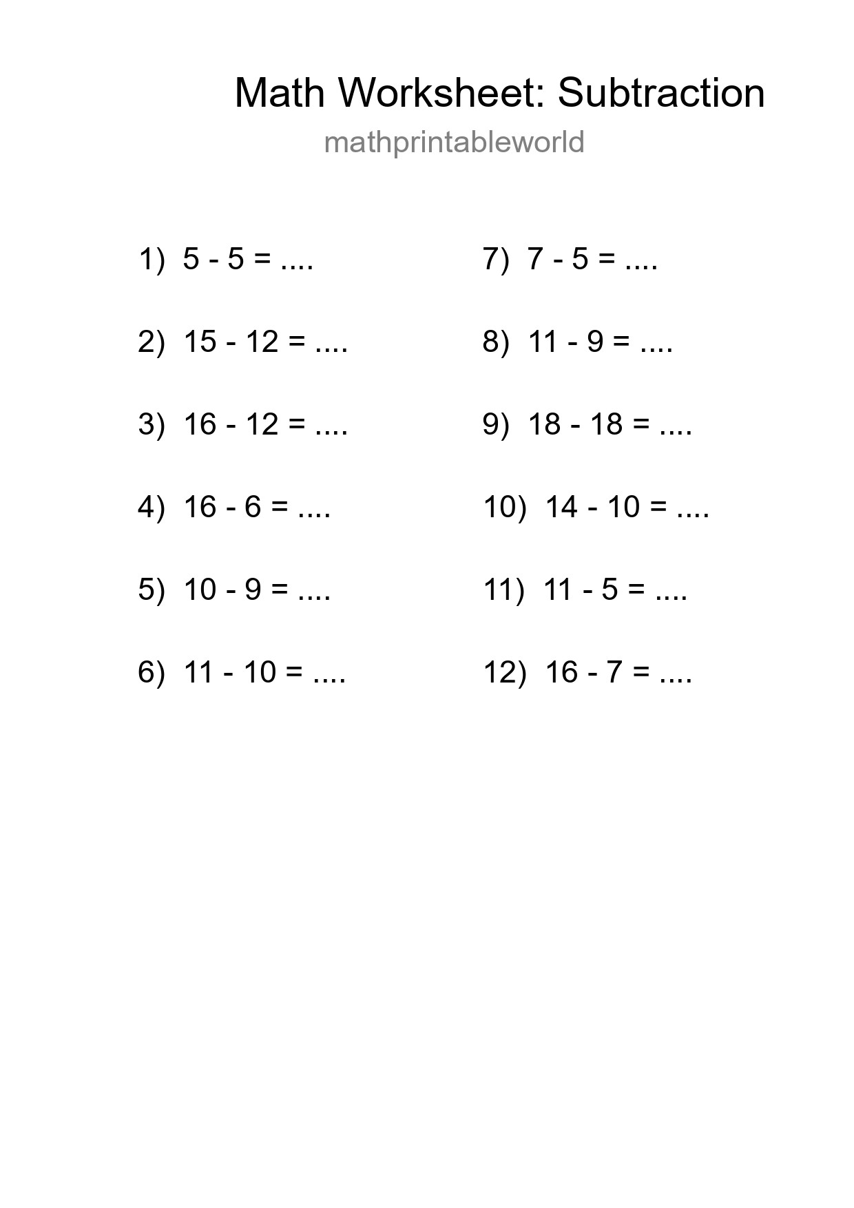 Free 12 Subtraction Math Worksheet For Grade 2 With Answers - Part 58