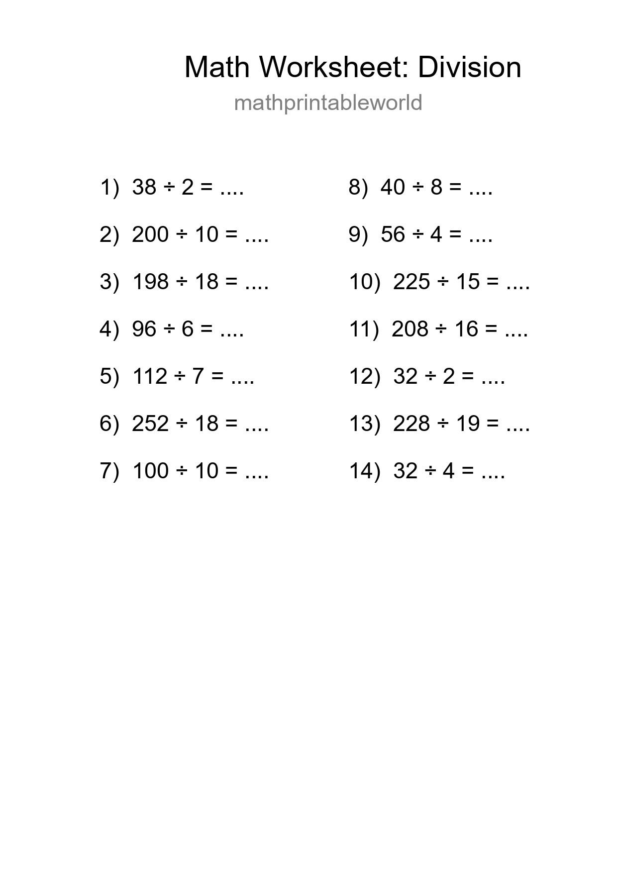 Free 14 Division Math Worksheet For Grade 2 - Part 4