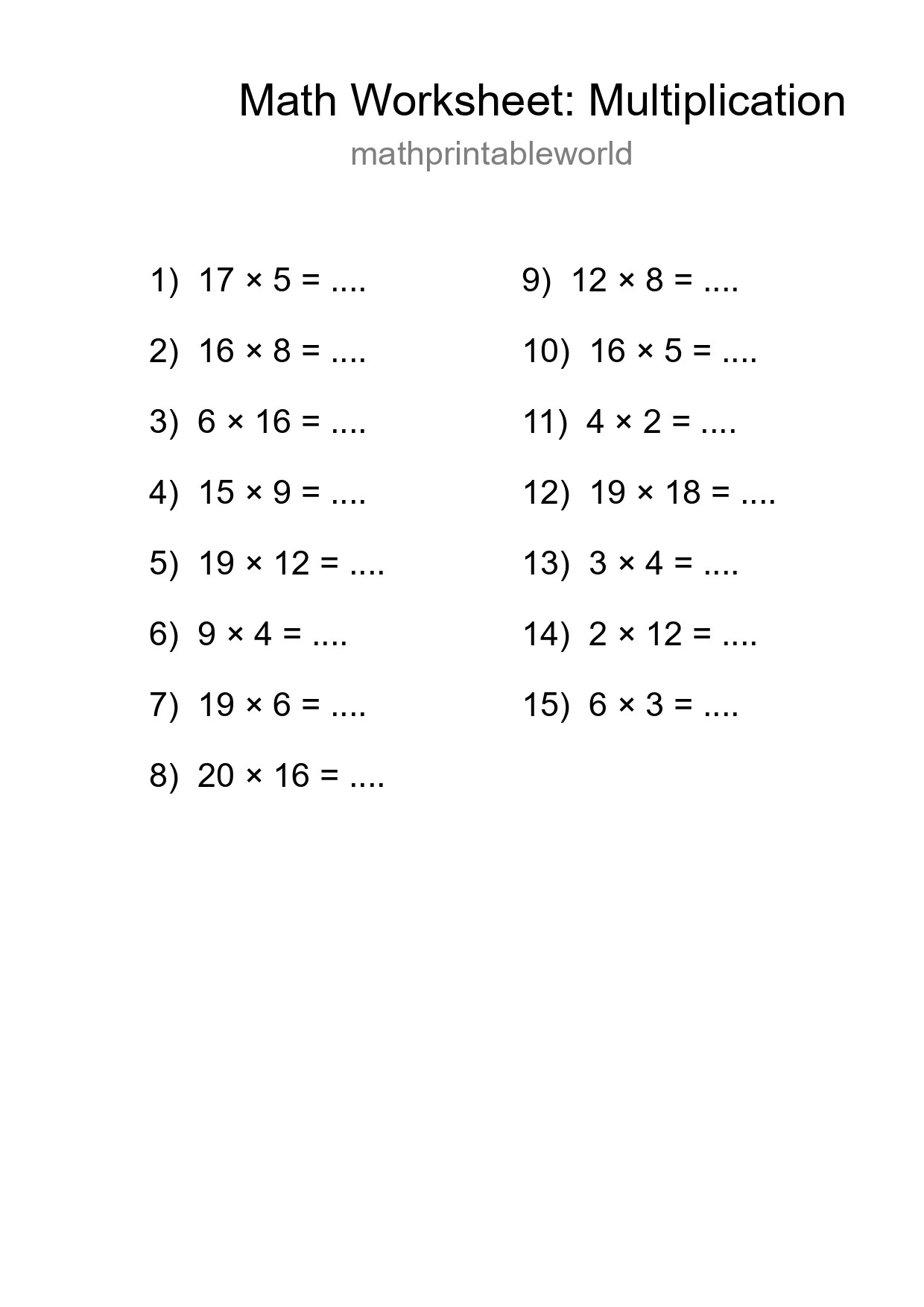 Free 15 Multiplication Math Worksheet For Grade 2 With Answers - Part 87