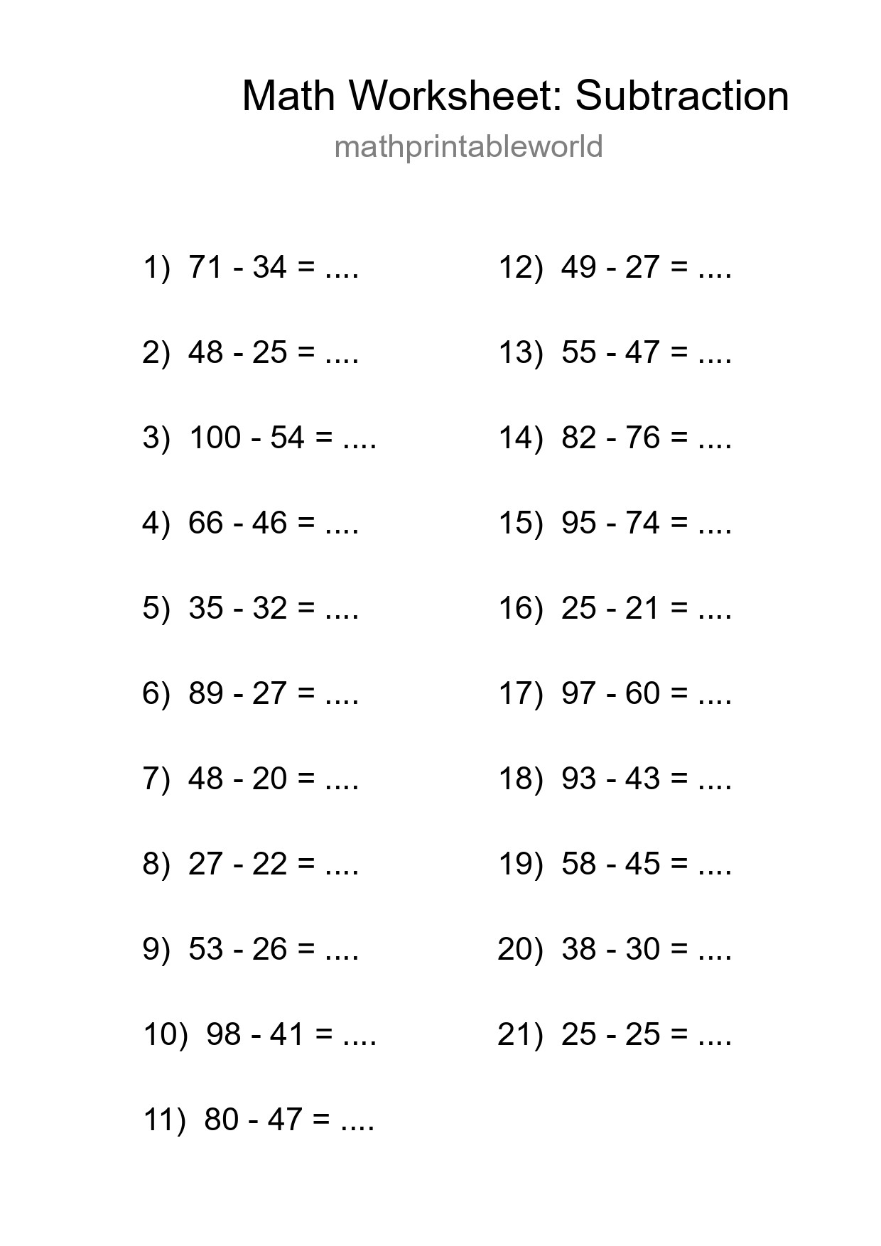 Free 21 Subtraction Math Worksheet For Grade 3 - Part 88