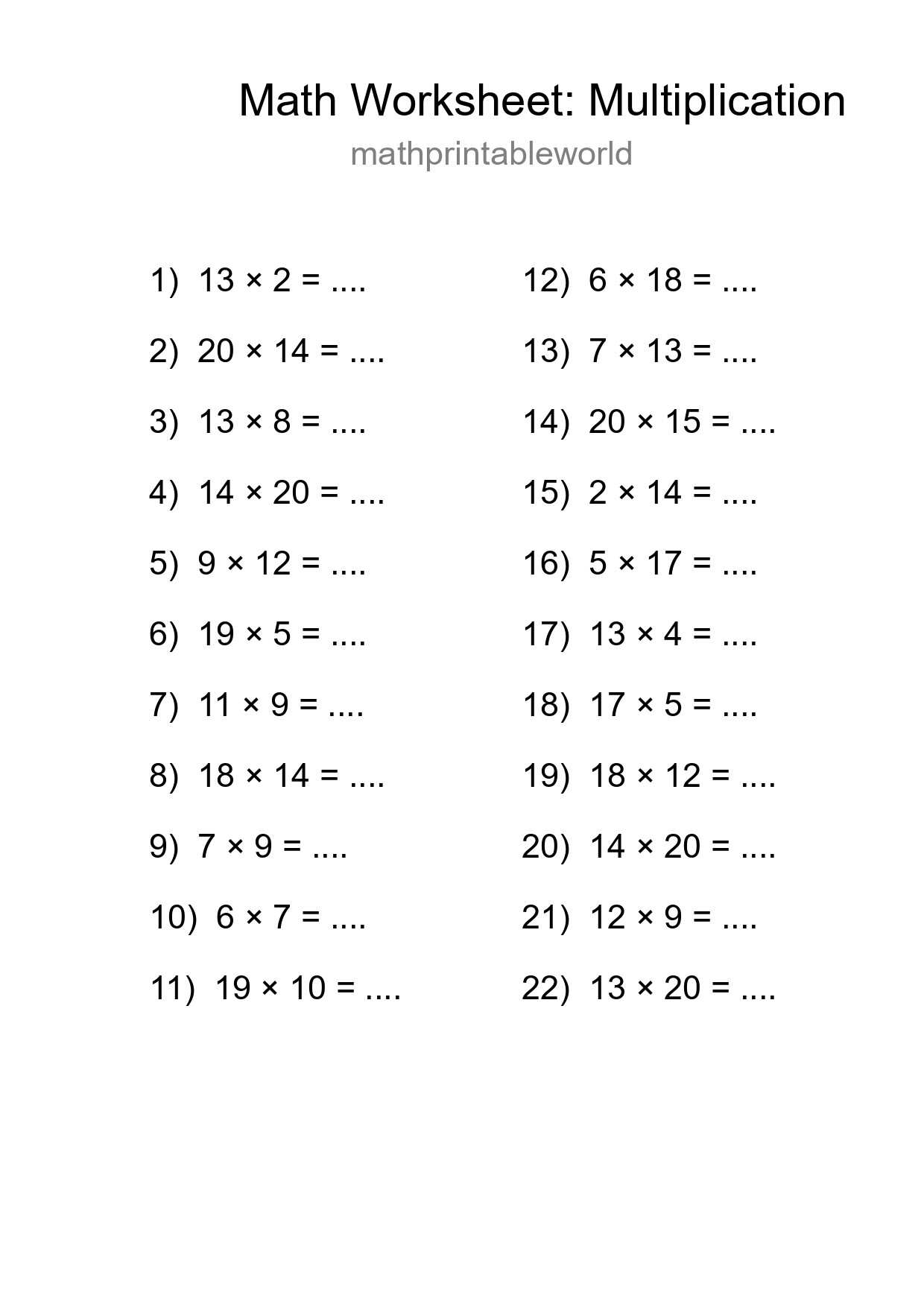 Free 22 Multiplication Math Worksheet For Grade 2 - Part 27