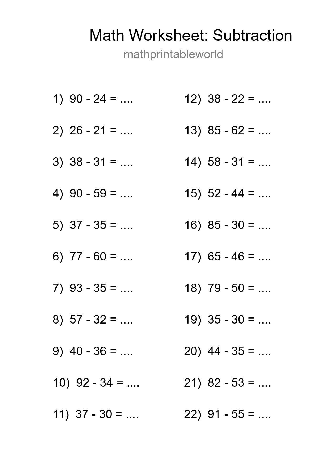 Free 22 Subtraction Math Worksheet For Grade 3 With Answers - Part 48