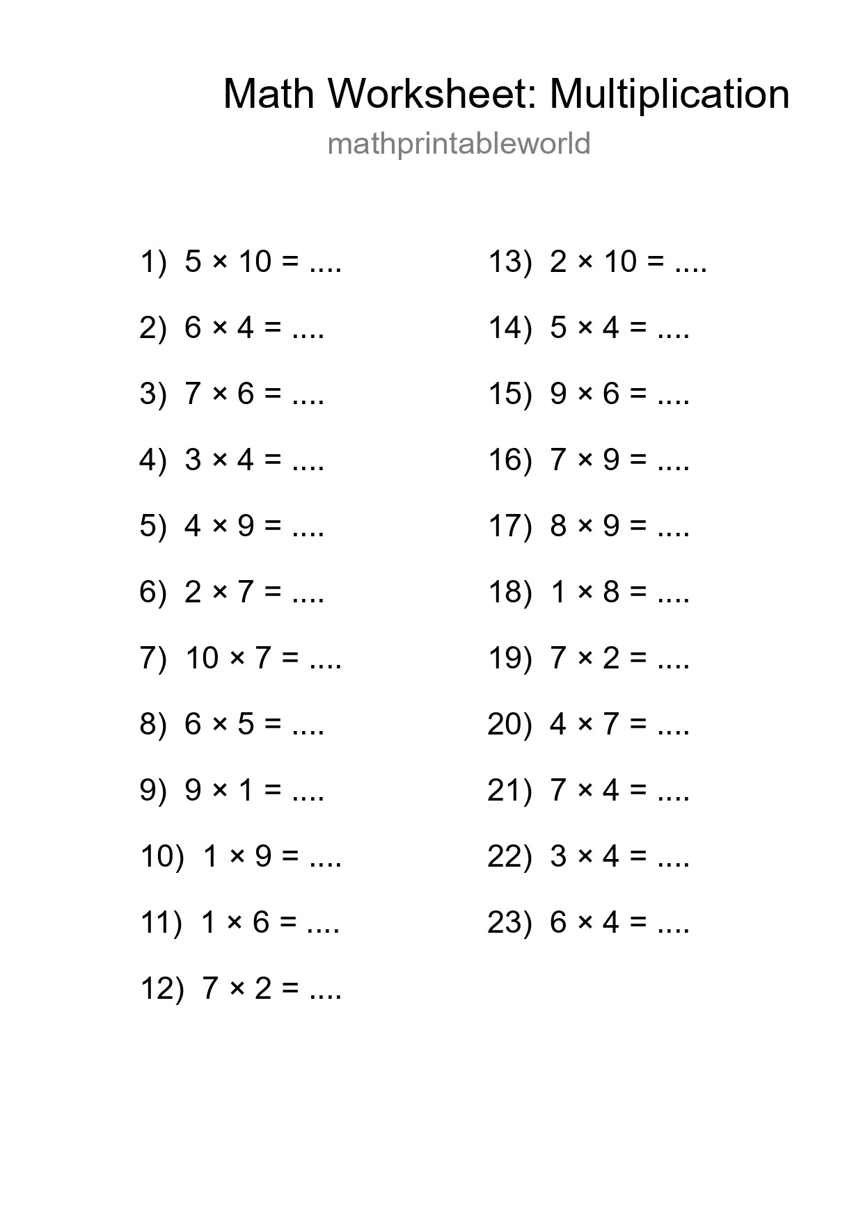 Free 23 Multiplication Math Worksheet For Grade 1 With Answers - Part 47