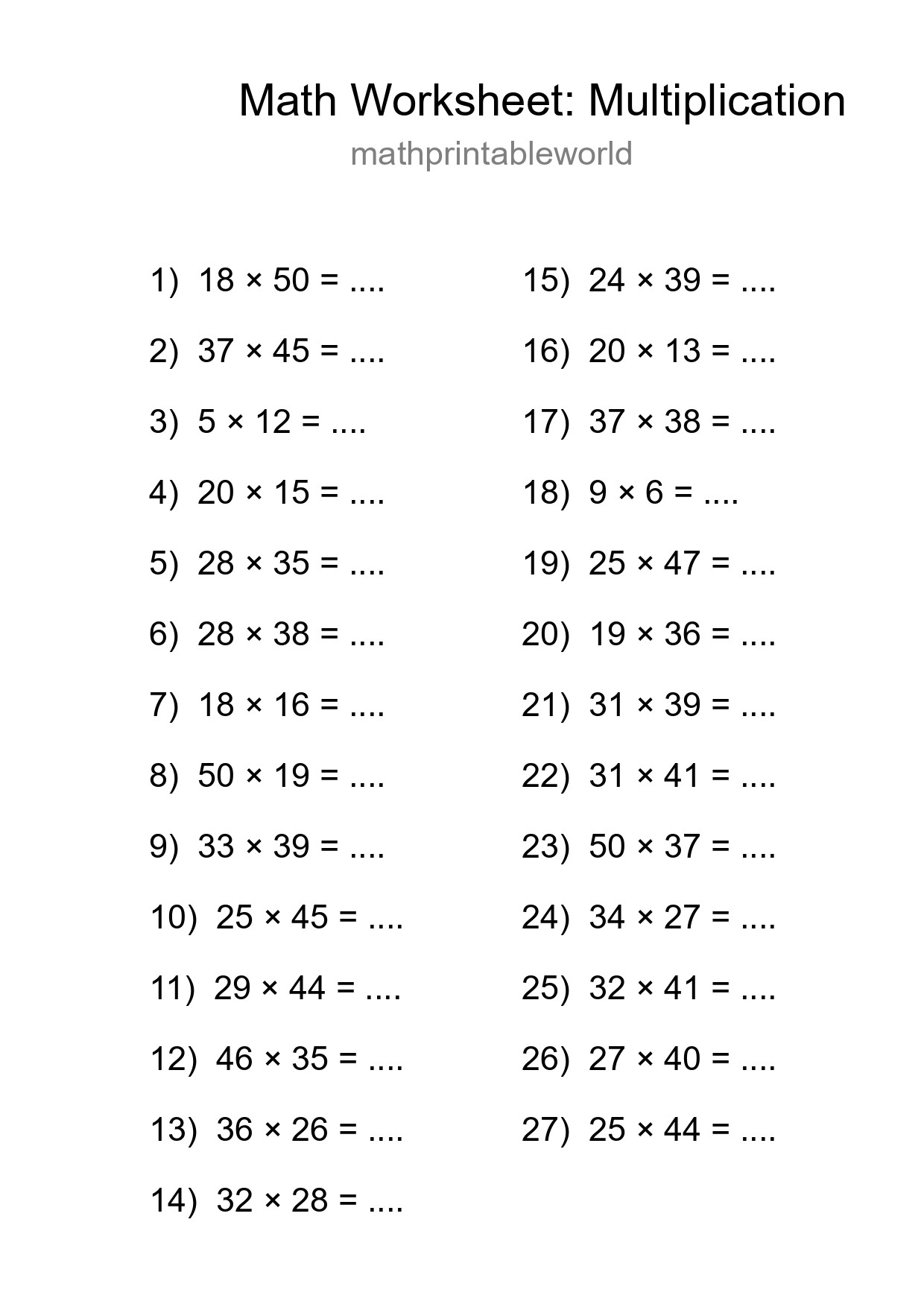 Free 27 Multiplication Math Worksheet For Grade 2 - Part 77