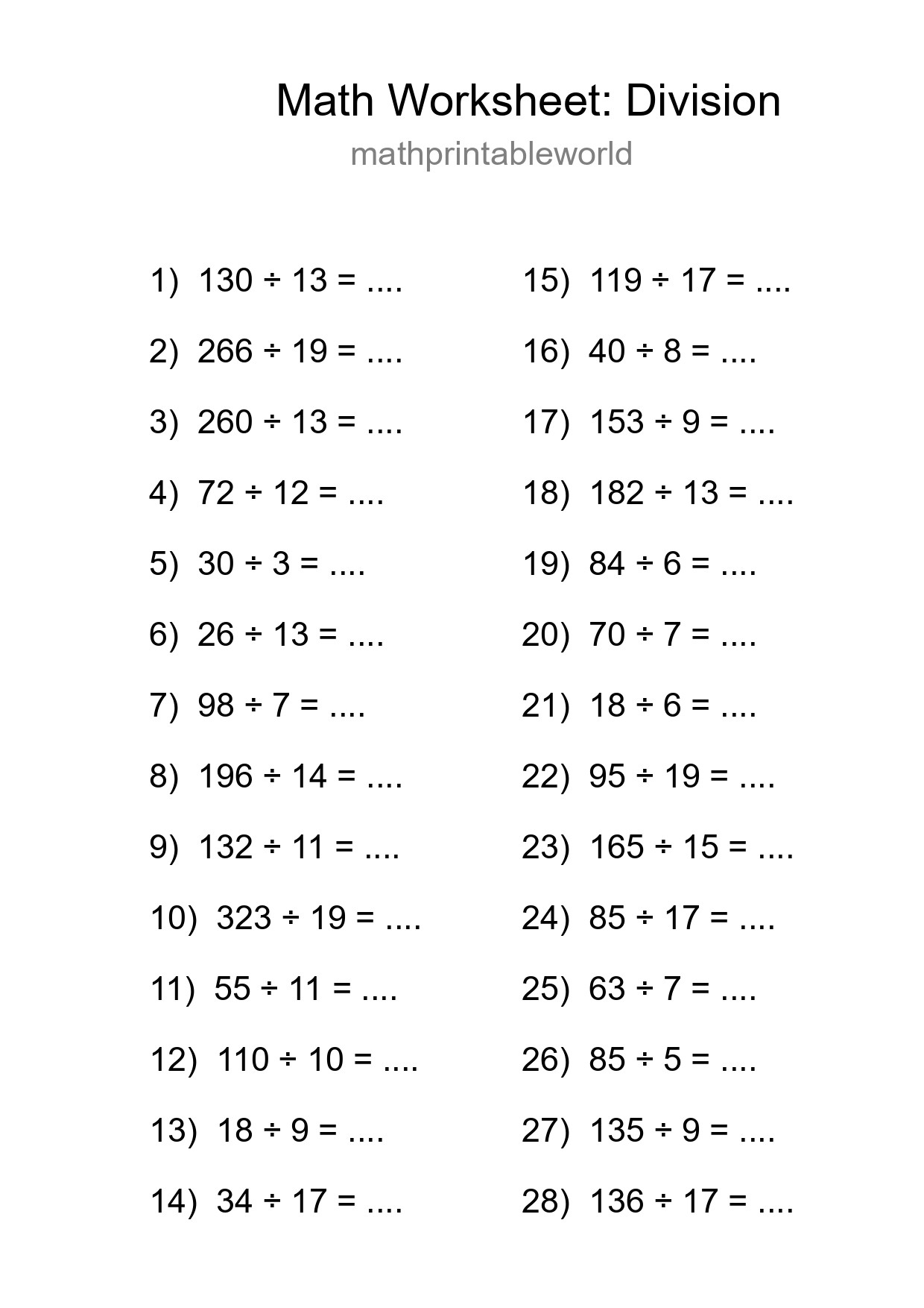 Free 28 Division Math Worksheet For Grade 2 - Part 64