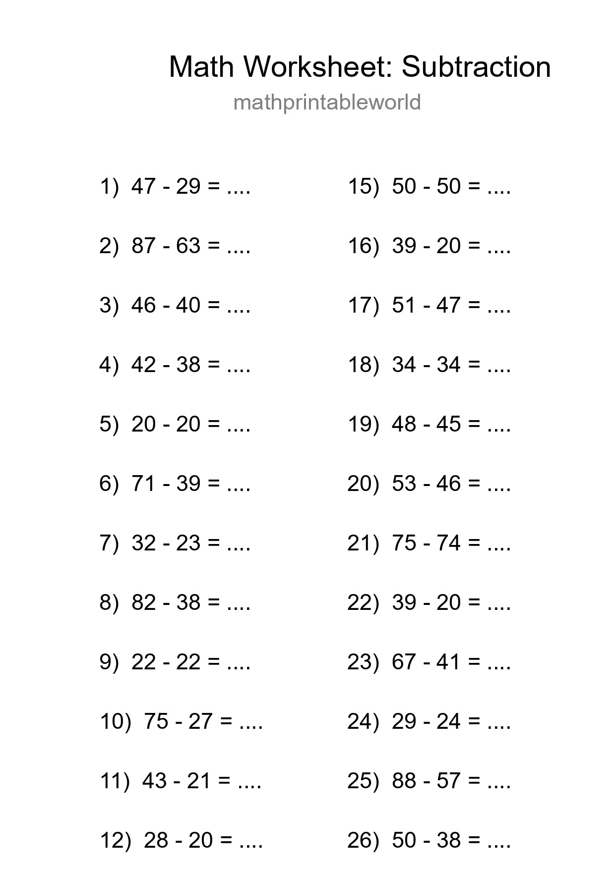 Free 28 Subtraction Math Worksheet For Grade 3 With Answers - Part 38