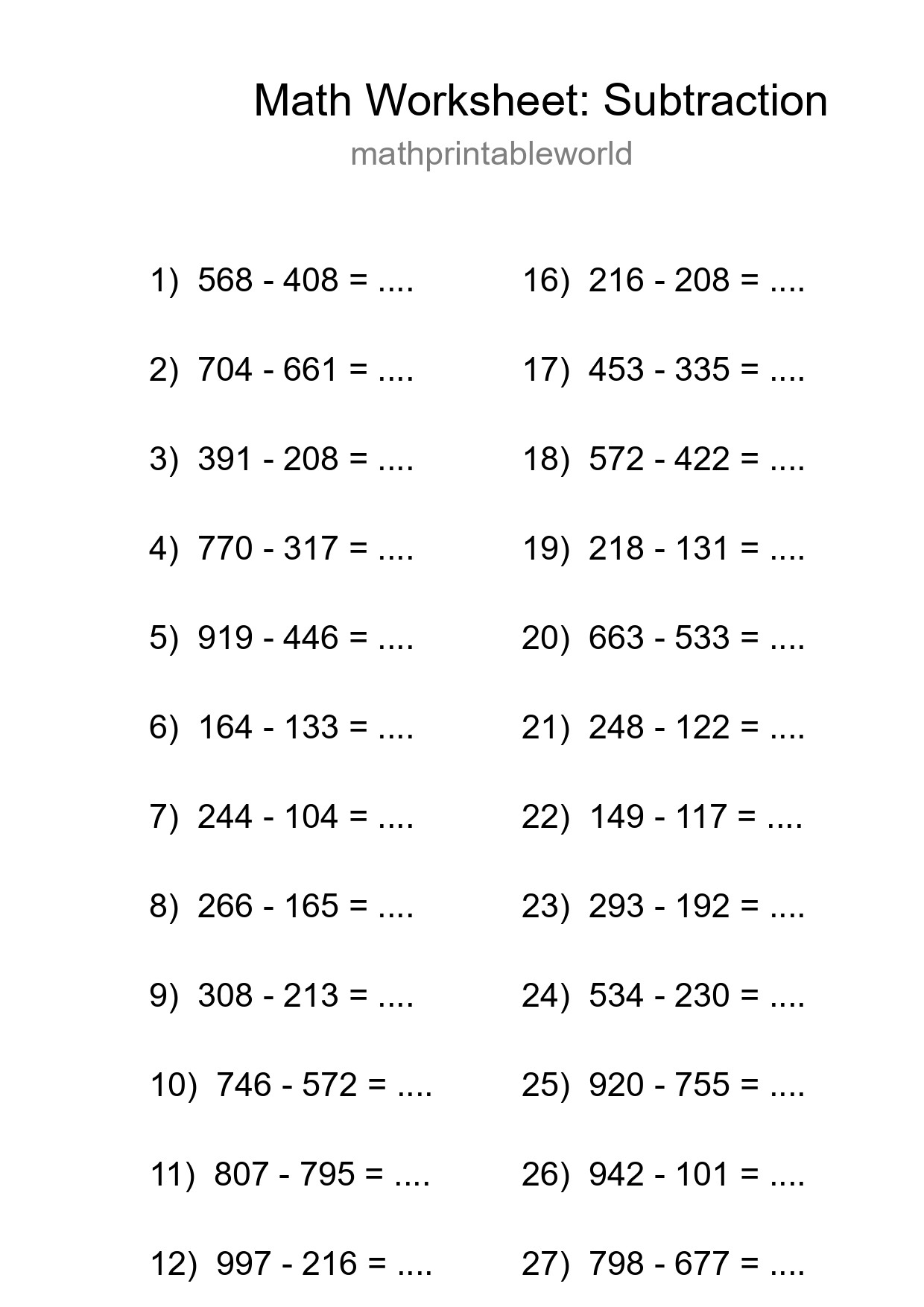 Free 29 Subtraction Math Worksheet For Grade 5 - Part 28