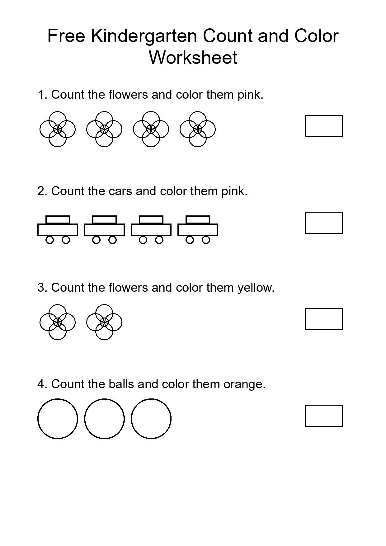 Free Kindergarten Count and Color Worksheet