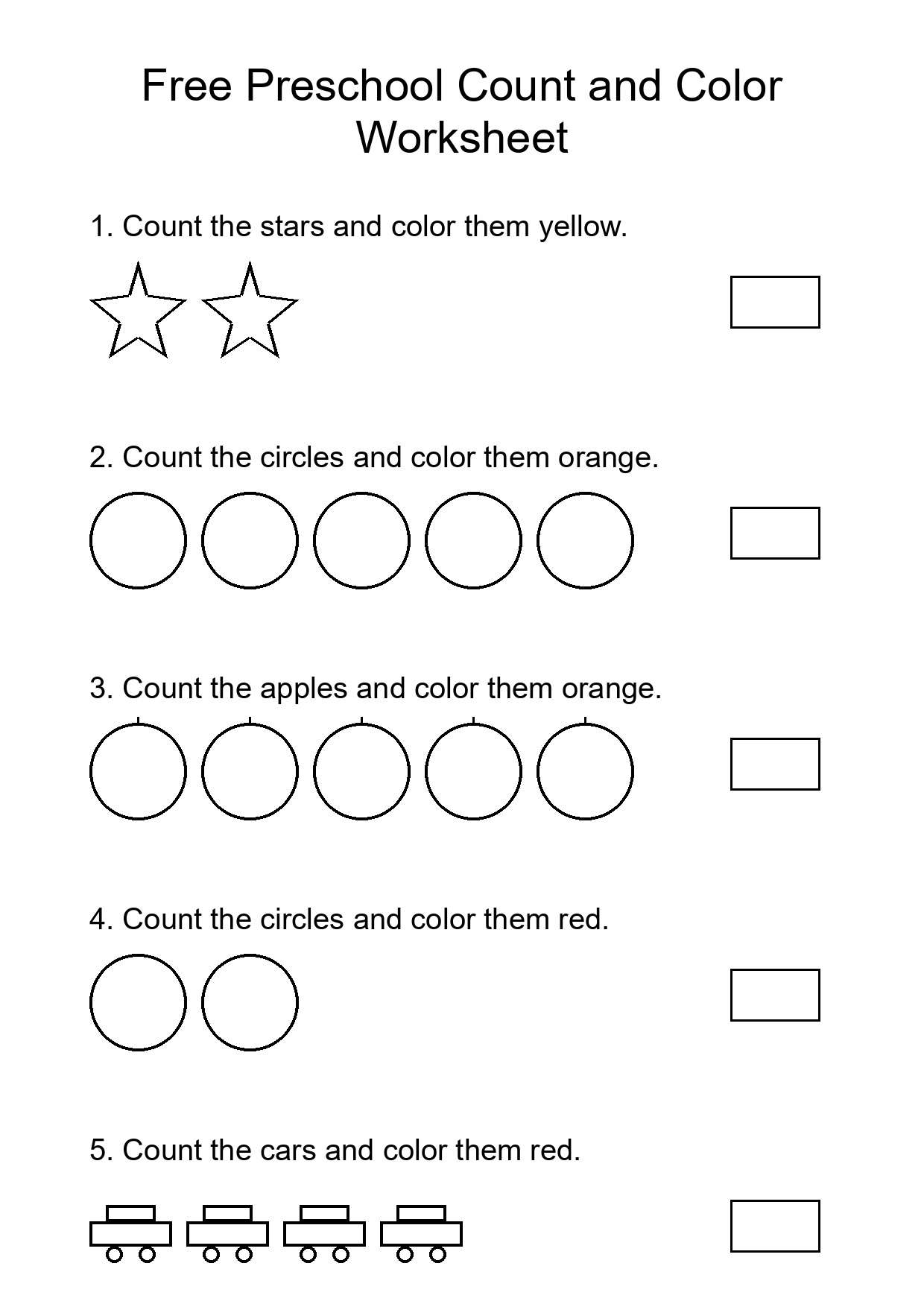 Free Preschool Count and Color Worksheet
