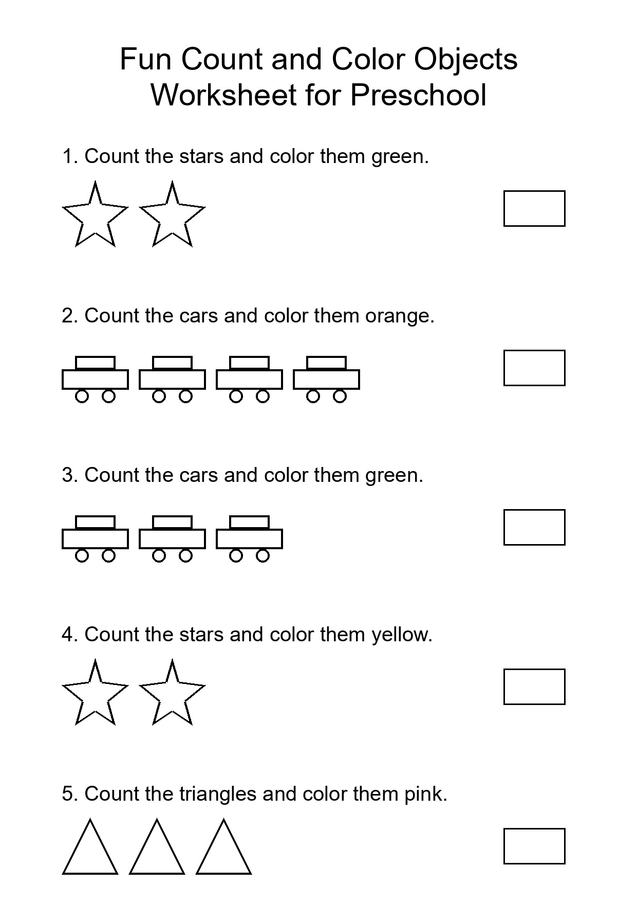 Fun Count and Color Objects Worksheet for Preschool