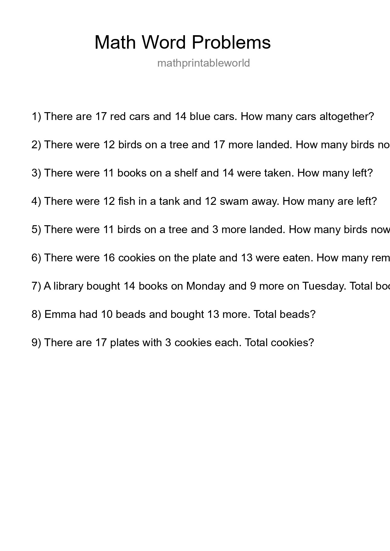 Math Word Problem Worksheet