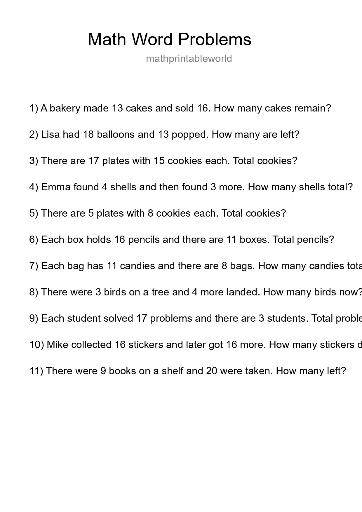 Math Word Problem Worksheet