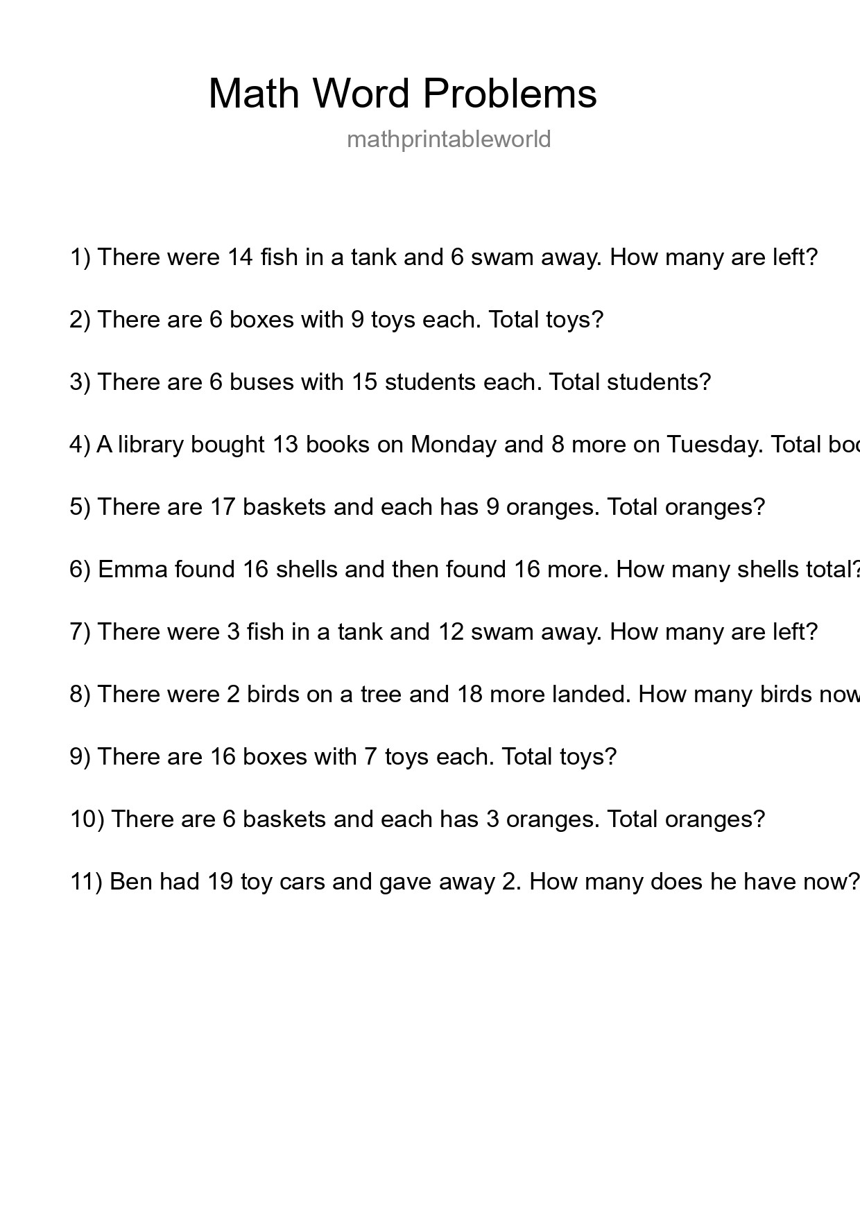 Math Word Problem Worksheet